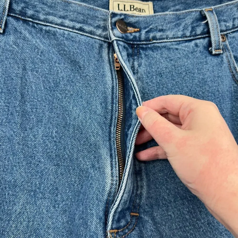 vtg 90s LL BEAN fleece lined denim jeans straight leg stonewash faded sz 44 x 34